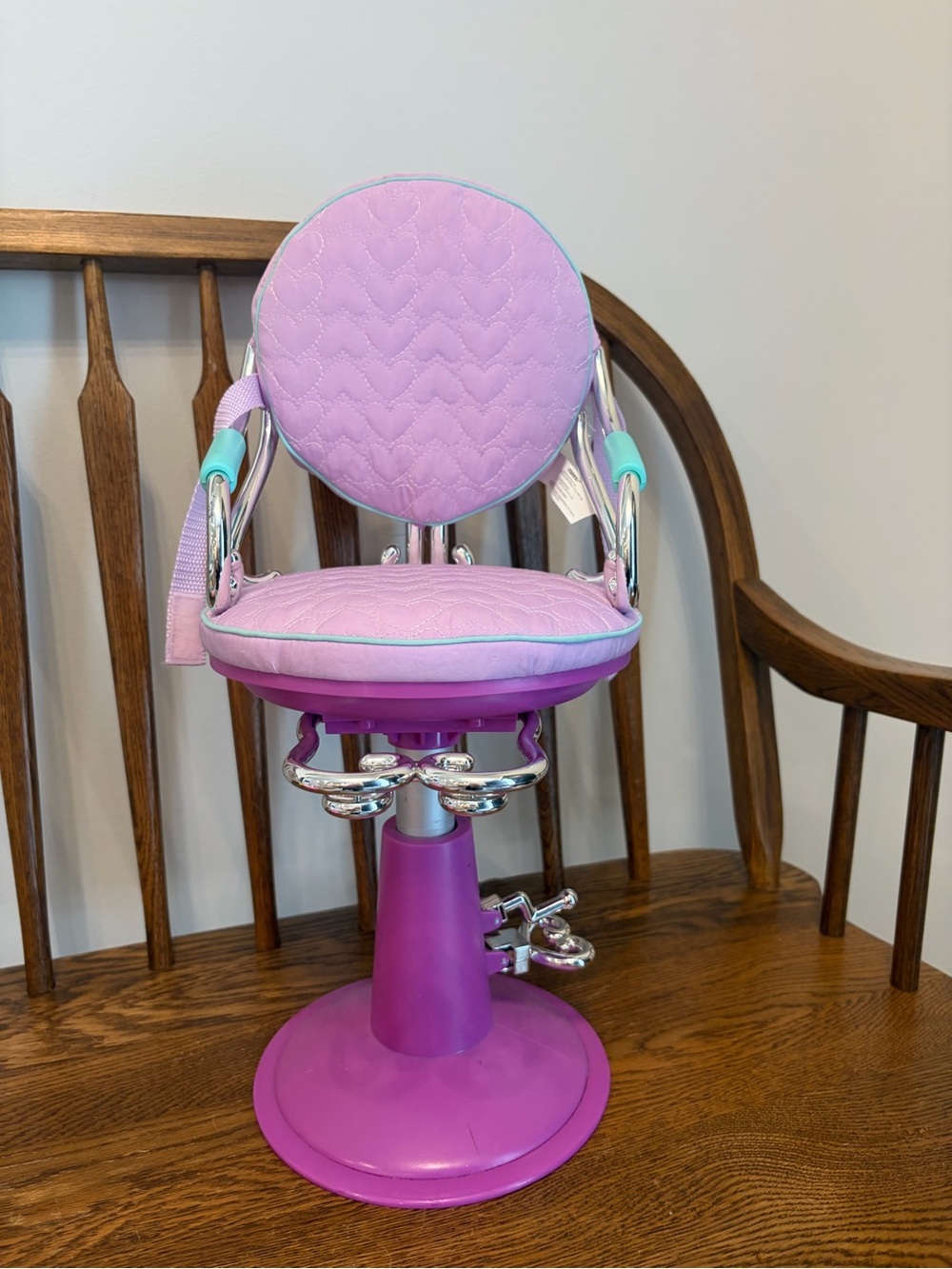 Our Generation Sitting Pretty Doll Salon Chair Purple Quilted Hearts 18" Doll